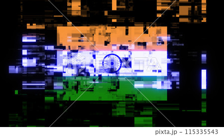 3D rendering flag India with screen effects of technological glitches 115335543