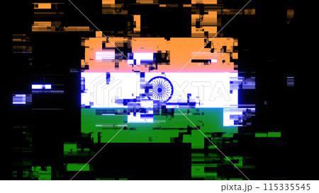 3D rendering flag India with screen effects of technological glitches 115335545