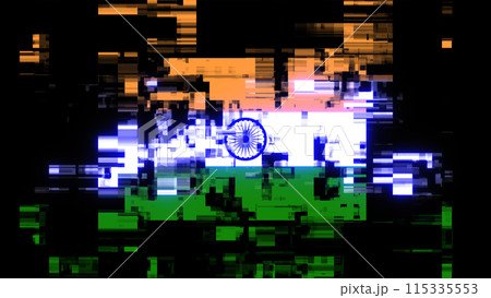 3D rendering flag India with screen effects of technological glitches 115335553