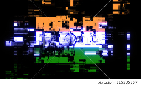 3D rendering flag India with screen effects of technological glitches 115335557