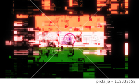 3D rendering flag India with screen effects of technological glitches 115335558