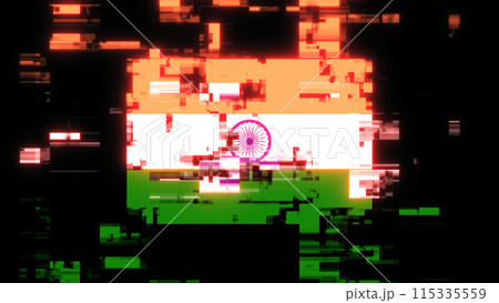 3D rendering flag India with screen effects of technological glitches 3D rendering flag India with screen effects of technological glitches 115335559
