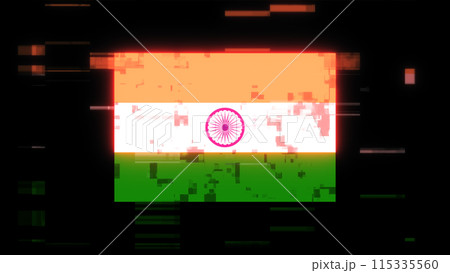 3D rendering flag India with screen effects of technological glitches 115335560