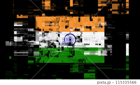 3D rendering flag India with screen effects of technological glitches 115335566