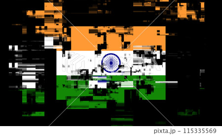 3D rendering flag India with screen effects of technological glitches 115335569
