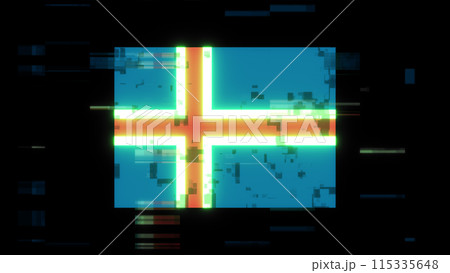 3D rendering flag Iceland with screen effects of technological glitches 115335648