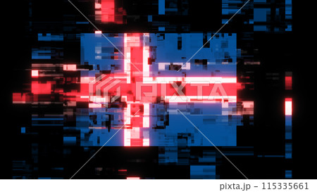 3D rendering flag Iceland with screen effects of technological glitches 3D rendering flag Iceland with screen effects of technological glitches 115335661