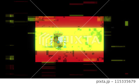 3D rendering flag Spain with screen effects of technological glitches 115335679