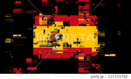 3D rendering flag Spain with screen effects of technological glitches 3D rendering flag Spain with screen effects of technological glitches 115335702