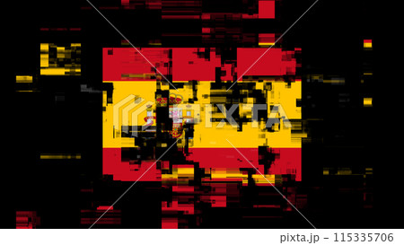 3D rendering flag Spain with screen effects of technological glitches 3D rendering flag Spain with screen effects of technological glitches 115335706