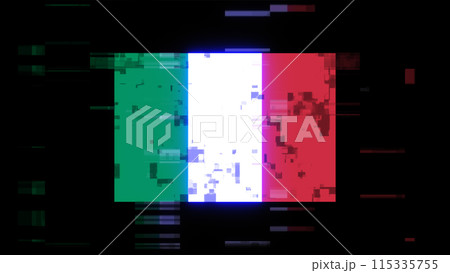 3D rendering flag Italy with screen effects of technological glitches 115335755