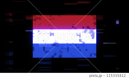 3D rendering flag Netherlands with screen effects of technological glitches 115335812