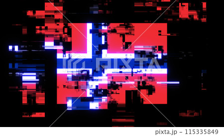 3D rendering flag Norway with screen effects of technological glitches 115335849