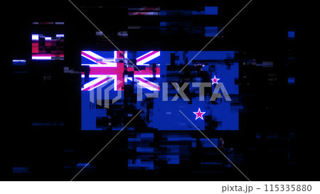 3D rendering flag New Zealand with screen effects of technological glitches 115335880