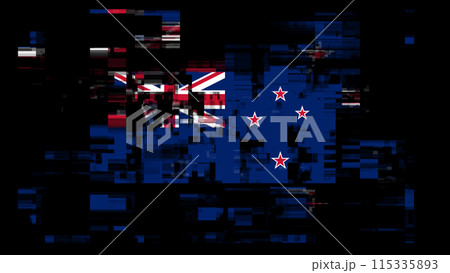 3D rendering flag New Zealand with screen effects of technological glitches 3D rendering flag New Zealand with screen effects of technological glitches 115335893