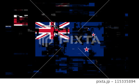 3D rendering flag New Zealand with screen effects of technological glitches 3D rendering flag New Zealand with screen effects of technological glitches 115335894