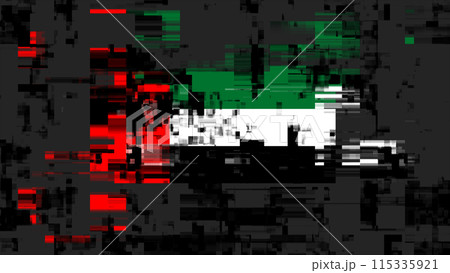 3D rendering flag UAE with screen effects of technological glitches 115335921