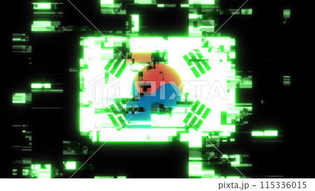 3D rendering flag Republic of Korea with screen effects of technological glitches 115336015