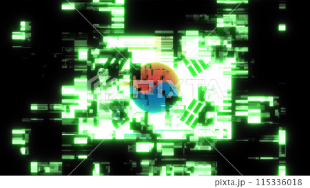 3D rendering flag Republic of Korea with screen effects of technological glitches 115336018
