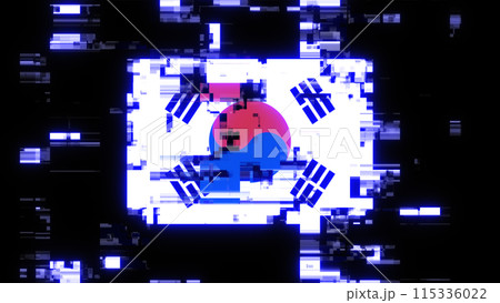3D rendering flag Republic of Korea with screen effects of technological glitches 3D rendering flag Republic of Korea with screen effects of technological glitches 115336022