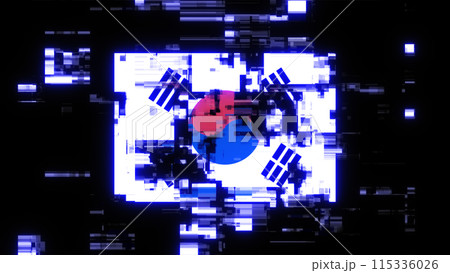 3D rendering flag Republic of Korea with screen effects of technological glitches 3D rendering flag Republic of Korea with screen effects of technological glitches 115336026