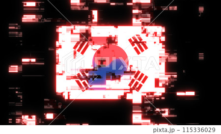 3D rendering flag Republic of Korea with screen effects of technological glitches 3D rendering flag Republic of Korea with screen effects of technological glitches 115336029