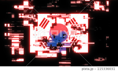 3D rendering flag Republic of Korea with screen effects of technological glitches 115336031