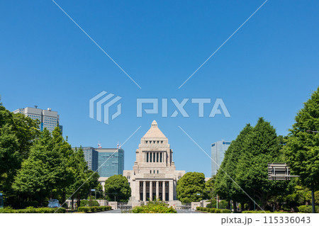 「東京都」青空と国会議事堂 「東京都」青空と国会議事堂 115336043