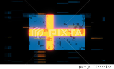 3D rendering flag Sweden with screen effects of technological glitches 115336122