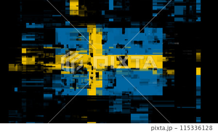 3D rendering flag Sweden with screen effects of technological glitches 115336128