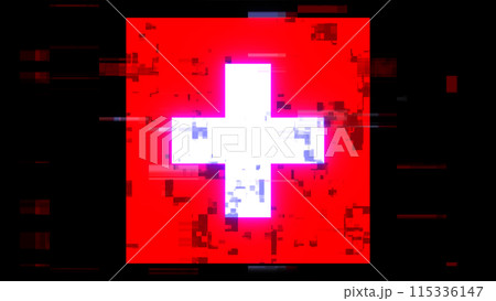 3D rendering flag Switzerland with screen effects of technological glitches 115336147