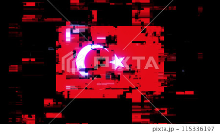 3D rendering flag Turkey with screen effects of technological glitches 115336197