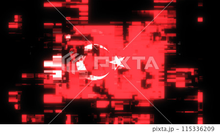 3D rendering flag Turkey with screen effects of technological glitches 115336209