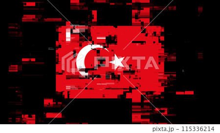 3D rendering flag Turkey with screen effects of technological glitches 115336214