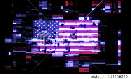 3D rendering flag USA with screen effects of technological glitches 3D rendering flag USA with screen effects of technological glitches 115336230