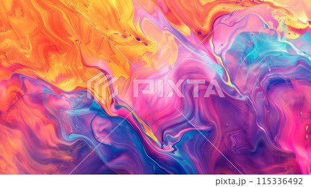 カラフルなペンキが混ざり合うアブストラクトデザイン カラフルなペンキが混ざり合うアブストラクトデザイン 115336492