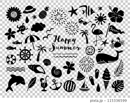 夏季和海洋復古單色插圖集 115336599