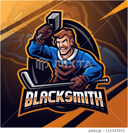 Blacksmith hockey mascot logo design 115337031