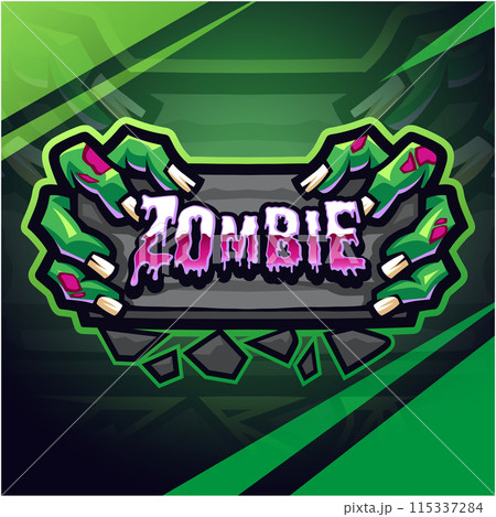 Zombie hand holding wooden board mascot Zombie hand holding wooden board mascot 115337284