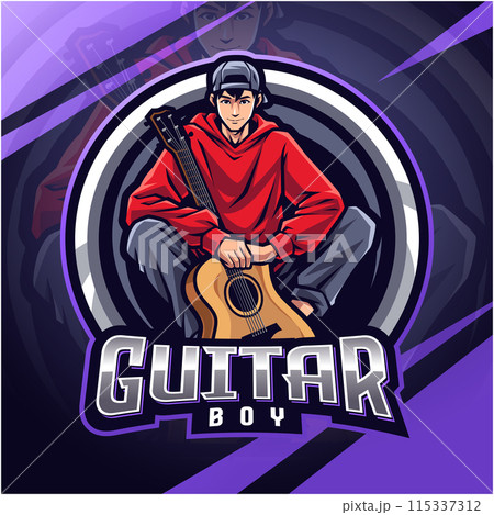 Guitar boy esport mascot logo design 115337312