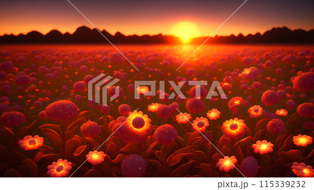 Sunset Field flower background 3d wallpaper 115339232