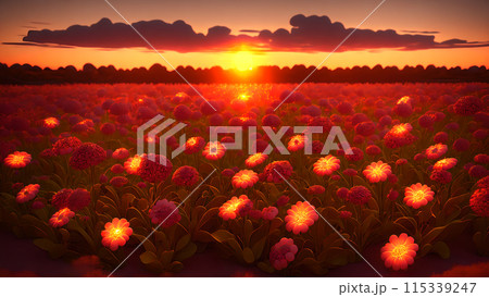 Sunset Field flower background 3d wallpaper Sunset Field flower background 3d wallpaper 115339247