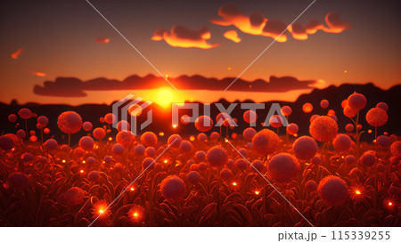 Sunset Field flower background 3d wallpaper 115339255