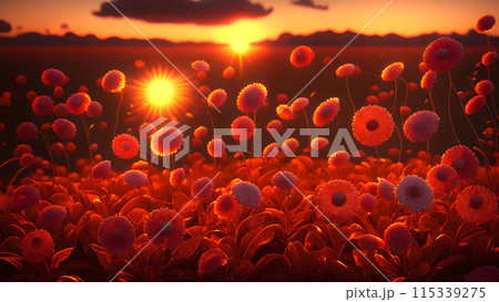 Sunset Field flower background 3d wallpaper 115339275