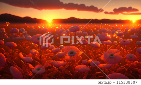 Sunset Field flower background 3d wallpaper 115339307