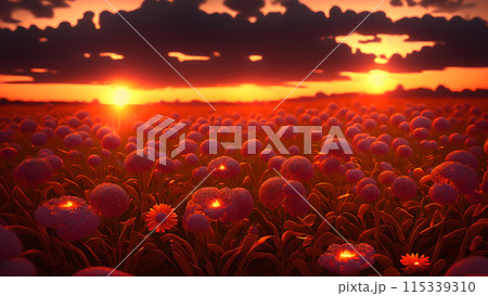 Sunset Field flower background 3d wallpaper Sunset Field flower background 3d wallpaper 115339310