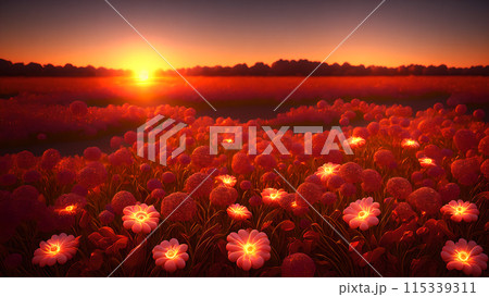 Sunset Field flower background 3d wallpaper 115339311