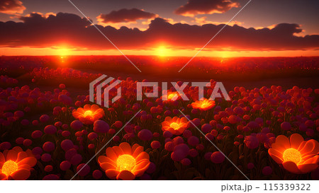 Sunset Field flower background 3d wallpaper 115339322