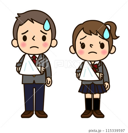 骨折した学生服の男女 115339597