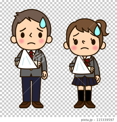 骨折した学生服の男女 115339597